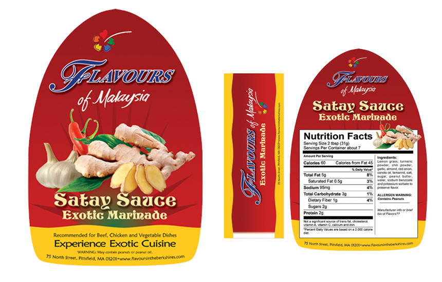 flavors bottle label print design asian satay sauce